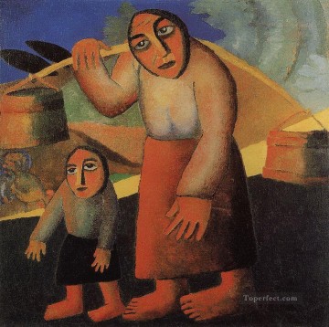  Malevich Lienzo - campesina con cubos y un niño Kazimir Malevich